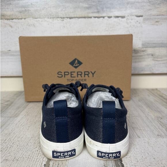 Sperry womens 8 Crest Vibe Black Sparkle Sneakers shoe lace up canvas casual - Picture 3 of 7